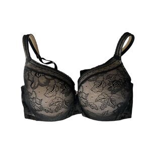 Cacique Lane Bryant Black lace lined modern lace  bra 38DD